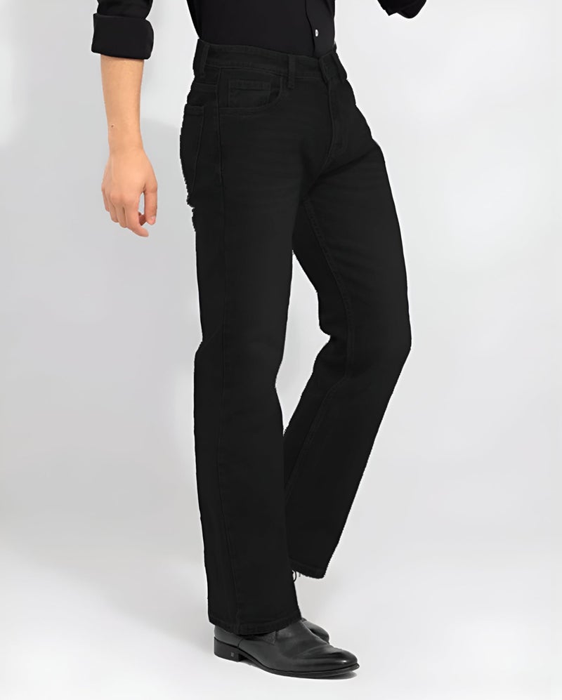 Waltz Men's High Waist Stretchable Boot Cut Wide Leg Flared Casual Black Denim Cotton Bell Bottom Jeans Pants for Men, 38 - Image 3