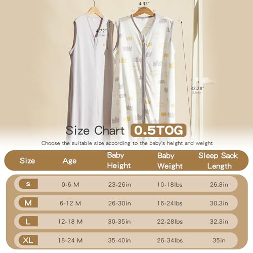 TILLYOU 2 Pack Baby Sleep Sack 6-12 Months 100% Cotton Wearable Blanket 0.5 TOG Sleeveless Summer Sleep Sacks with 2-Way Zipper, Gray Crown - Image 5
