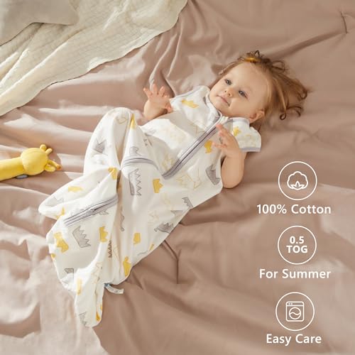 TILLYOU 2 Pack Baby Sleep Sack 6-12 Months 100% Cotton Wearable Blanket 0.5 TOG Sleeveless Summer Sleep Sacks with 2-Way Zipper, Gray Crown - Image 3