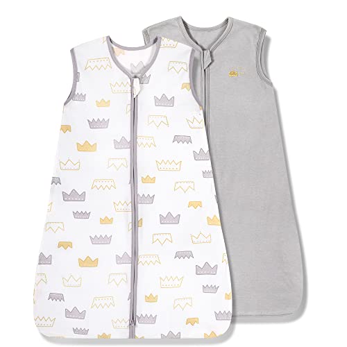 TILLYOU 2 Pack Baby Sleep Sack 6-12 Months 100% Cotton Wearable Blanket 0.5 TOG Sleeveless Summer Sleep Sacks with 2-Way Zipper, Gray Crown - Image 1