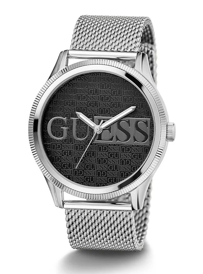 جس GUESS Men's Stainless Steel Watch, Metallic Silver, Classic