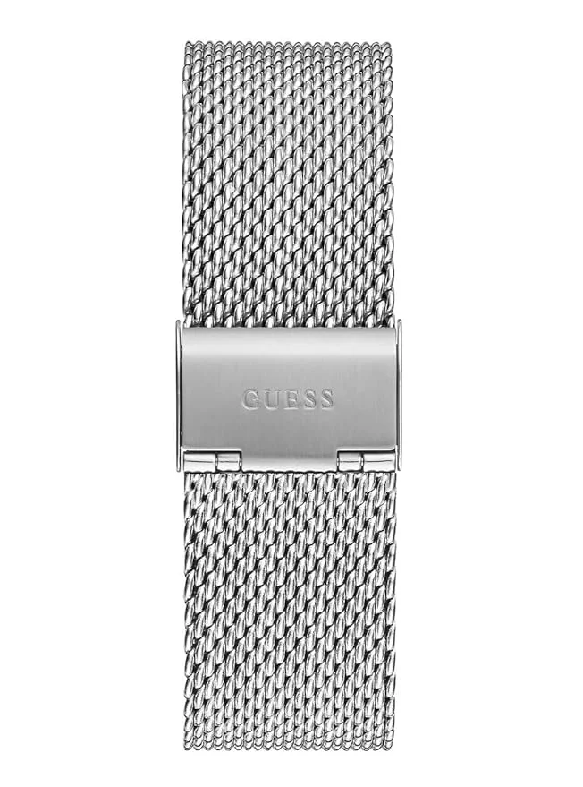 جس GUESS Men's Stainless Steel Watch, Metallic Silver, Classic
