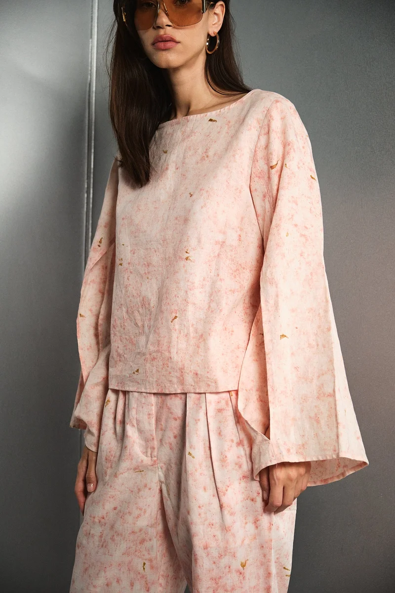 Virgio Floral Linen Slit Sleeve Top for Women