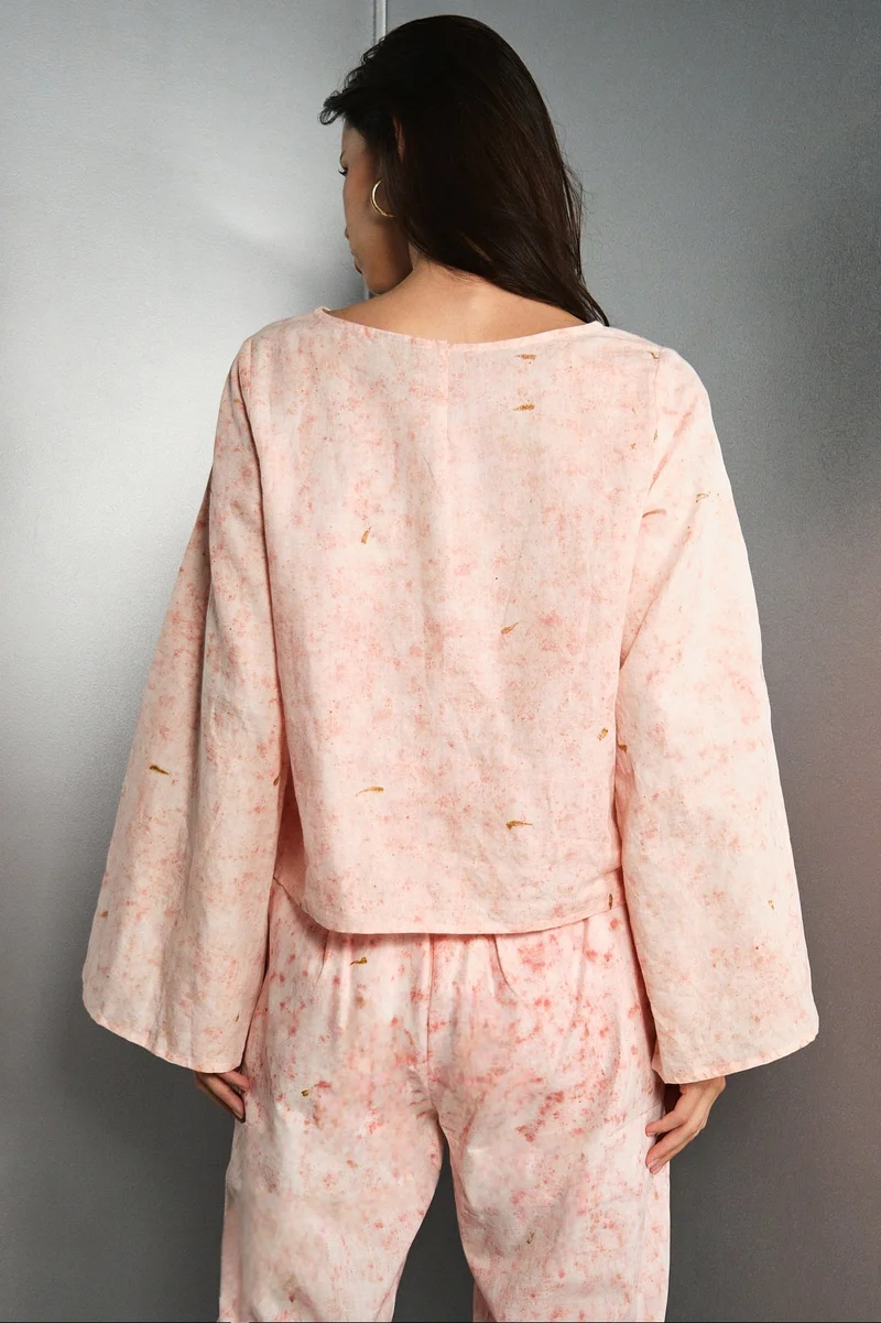 Virgio  Floral Linen Slit Sleeve Top for Women for Women | Best Price UAE