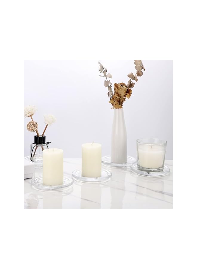 The Bros Glass Candle Tray, 5Pcs Round Clear Pillar Candle Holder, 3.9 Inch Pillar Candle Holders, Modern Style Candle Centerpiece for Dining Table Wedding - Image 2
