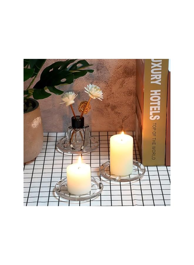 The Bros Glass Candle Tray, 5Pcs Round Clear Pillar Candle Holder, 3.9 Inch Pillar Candle Holders, Modern Style Candle Centerpiece for Dining Table Wedding - Image 4