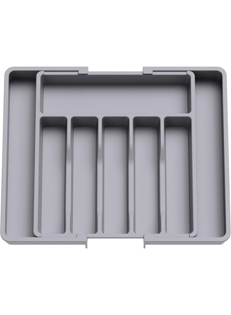 Streamflow Silverware Drawer Organizer, Expandable Utensil Organizer with Adjustable Compartments – Large Capacity Kitchen Flatware & Cutlery Tray for Spoons, Forks & Knives, Grey - Image 1