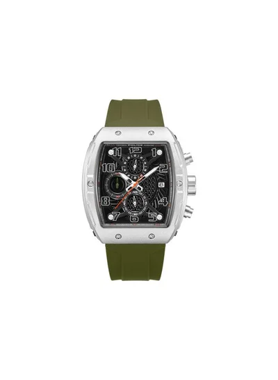 POLICE Men's Coswig Gunmetal Dial Olive Green Silicone Strap Chronograph Watch for Men - 46mm