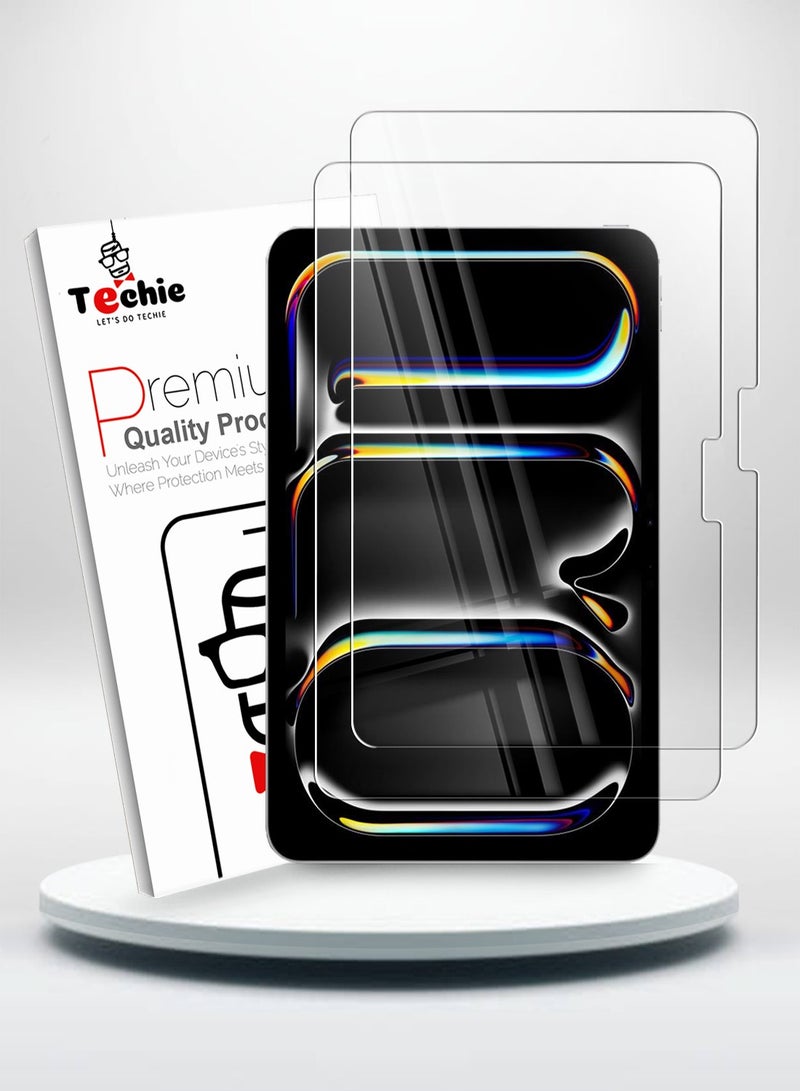 Techie عبوتان من واقي الشاشة الزجاجي عالي الدقة لجهاز Apple iPad Pro 11 بوصة M4 (2024) - مضاد للانعكاس ومضاد للفقاعات بدرجة صلابة 9H 0.33 مم وحواف مستديرة وسهلة التركيب - Image 1