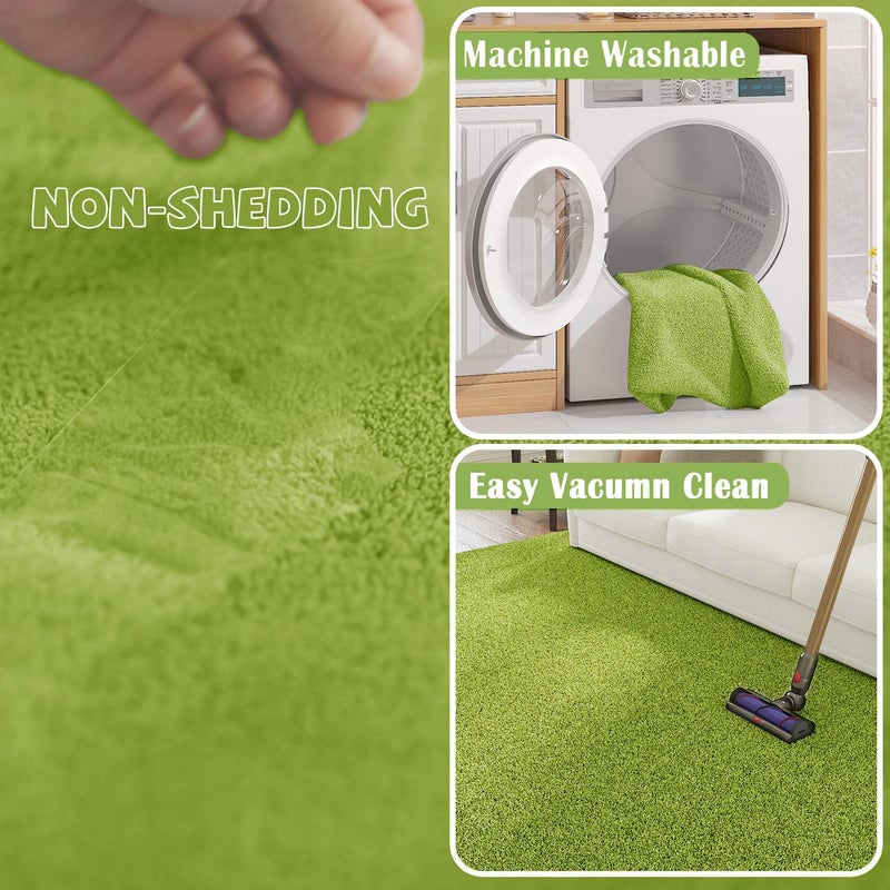 jinchan Jinchan Solid Plush Area Brug 4x6 Performance Shaggy Brug Earrit Brug Indoor Soft Prug Modern Faux Wool Prucs Doy Non Slip Sarpet لغرفة المعيشة غرفة غرفة نوم غرفة الطعام العشب الأخضر  - Image 4