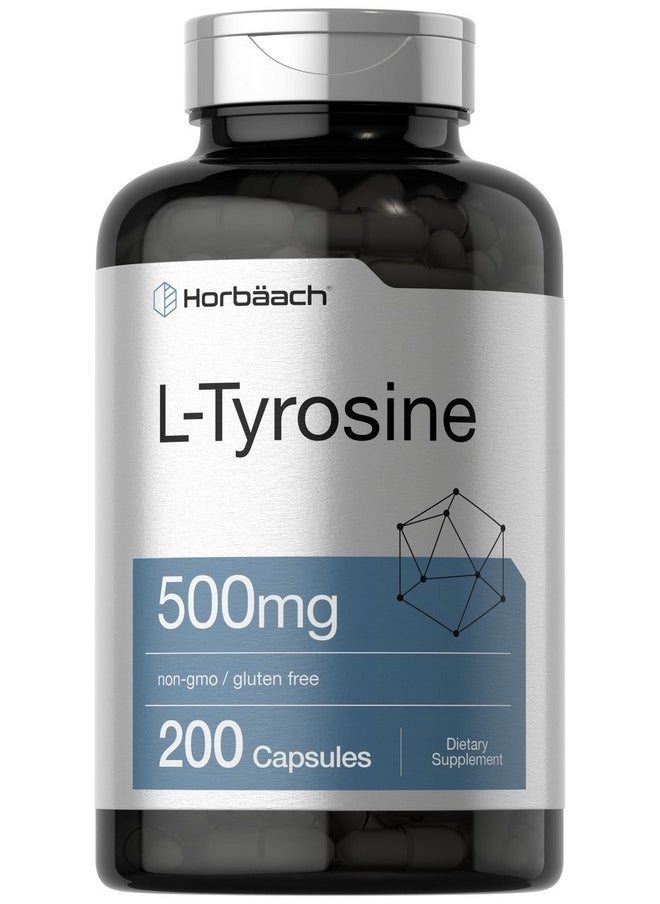 Horbaach Horbäach L Tyrosine 500mg Capsules | 200 Count | Free Form | Non GMO, Gluten Free Supplement  - Image 1