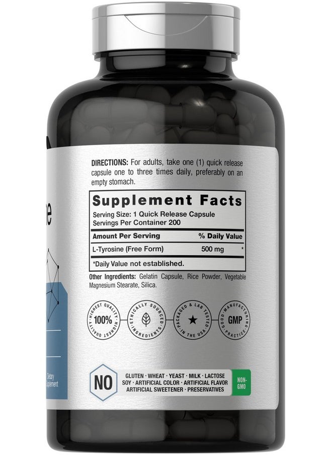 Horbaach Horbäach L Tyrosine 500mg Capsules | 200 Count | Free Form | Non GMO, Gluten Free Supplement  - Image 2