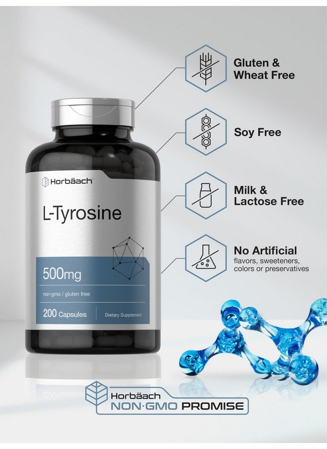 Horbaach Horbäach L Tyrosine 500mg Capsules | 200 Count | Free Form | Non GMO, Gluten Free Supplement  - Image 5