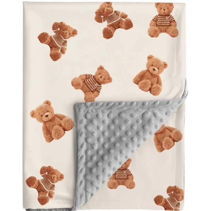 FIGEPO Bear and Buffalo Check Plaid Baby Blanket Gender Neutral Blankets for Newborn Baby Girls or Boys Nursery Toddler Double Layer Blanket with Dotted Backing and Bear Printed (Bear1) - Image 1
