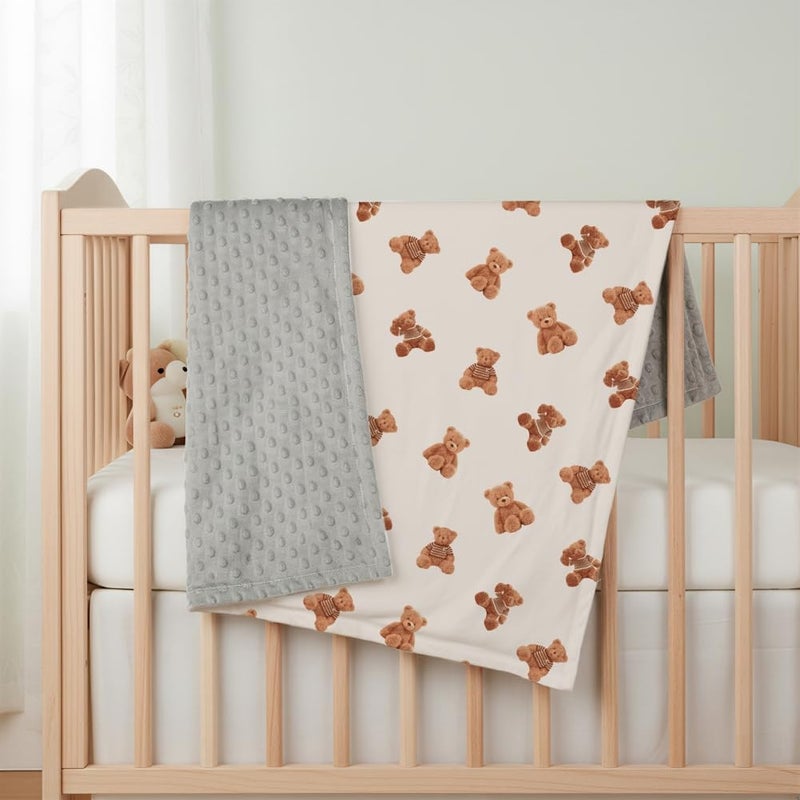 FIGEPO Bear and Buffalo Check Plaid Baby Blanket Gender Neutral Blankets for Newborn Baby Girls or Boys Nursery Toddler Double Layer Blanket with Dotted Backing and Bear Printed (Bear1) - Image 4