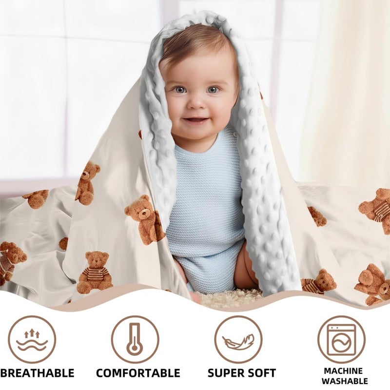 FIGEPO Bear and Buffalo Check Plaid Baby Blanket Gender Neutral Blankets for Newborn Baby Girls or Boys Nursery Toddler Double Layer Blanket with Dotted Backing and Bear Printed (Bear1) - Image 3