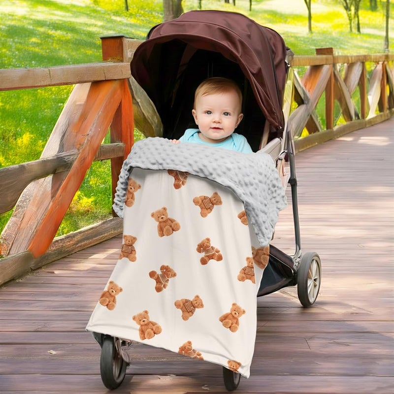 FIGEPO Bear and Buffalo Check Plaid Baby Blanket Gender Neutral Blankets for Newborn Baby Girls or Boys Nursery Toddler Double Layer Blanket with Dotted Backing and Bear Printed (Bear1) - Image 5