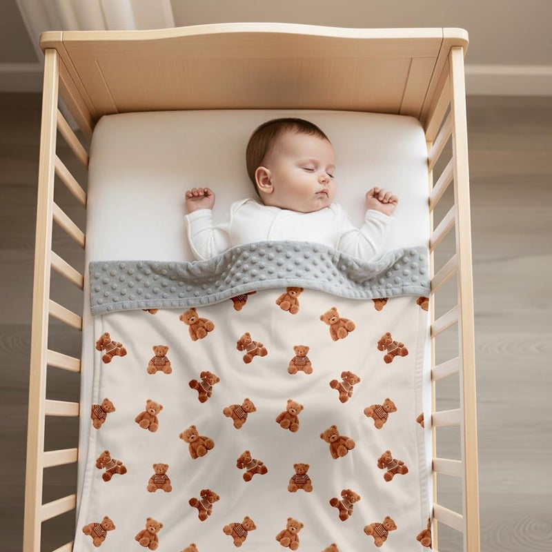 FIGEPO Bear and Buffalo Check Plaid Baby Blanket Gender Neutral Blankets for Newborn Baby Girls or Boys Nursery Toddler Double Layer Blanket with Dotted Backing and Bear Printed (Bear1) - Image 2