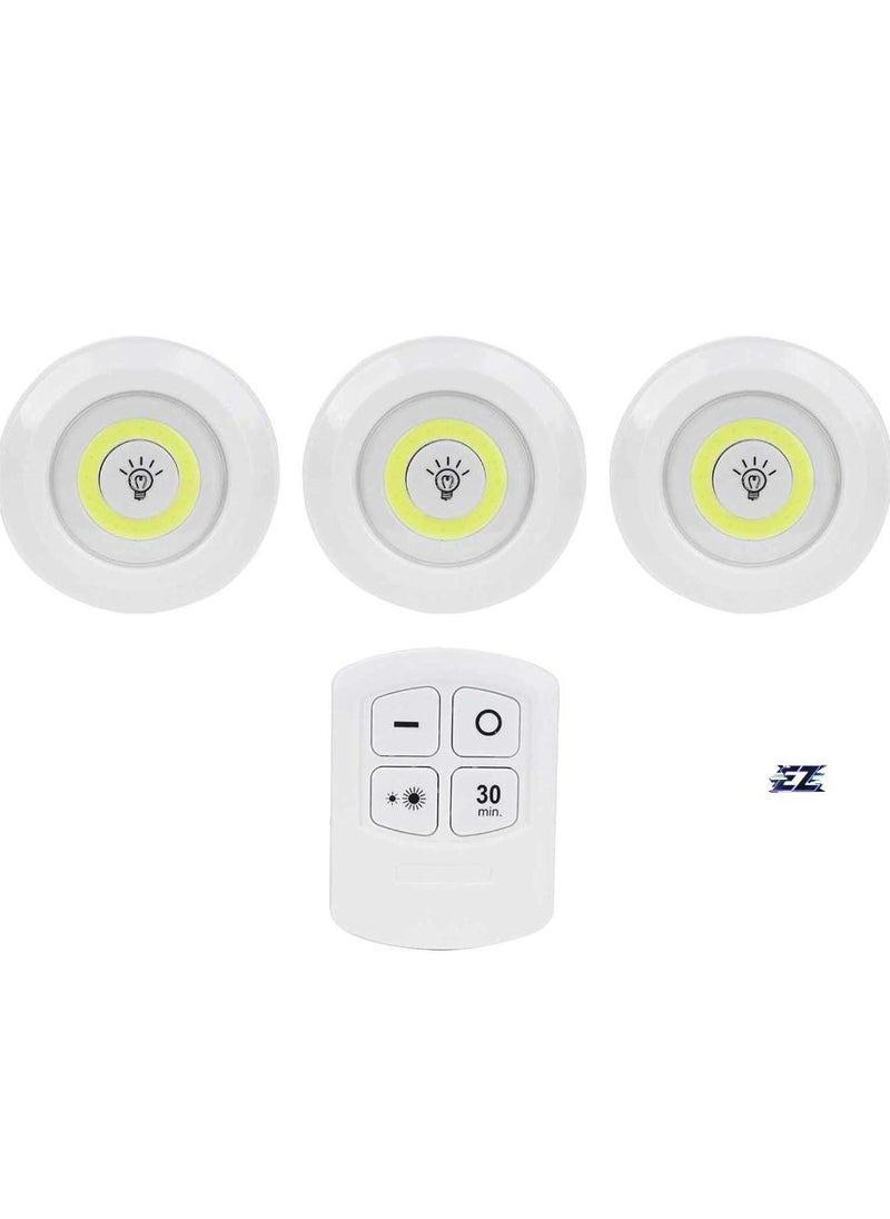 ELTRAZONE LED COB Night Light Set – 3 Pcs Battery Powered Wireless LED Disc Lamp with Remote Control, Dimmable, Adjustable Brightness, Wireless Night Lights for Bedroom, Hallway, Closet, and More - Image 2