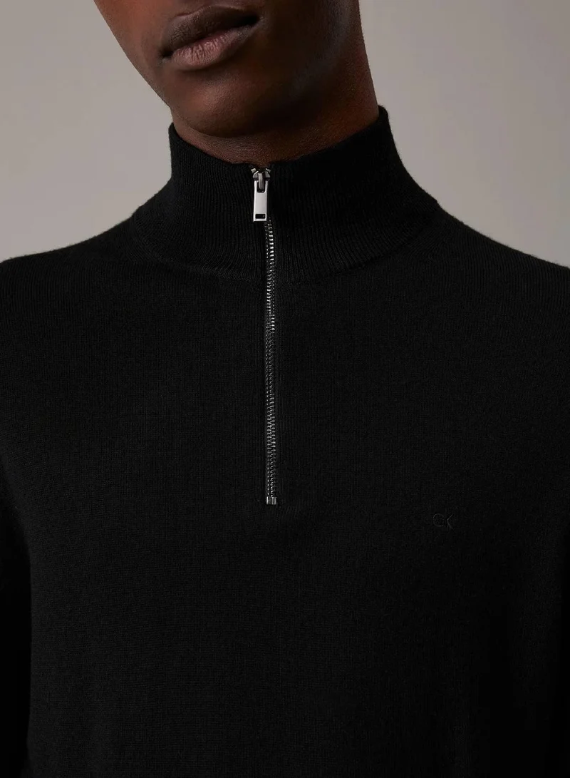 Calvin Klein Ck Black Merino Zip Neck Jumper for Men | Best Price UAE