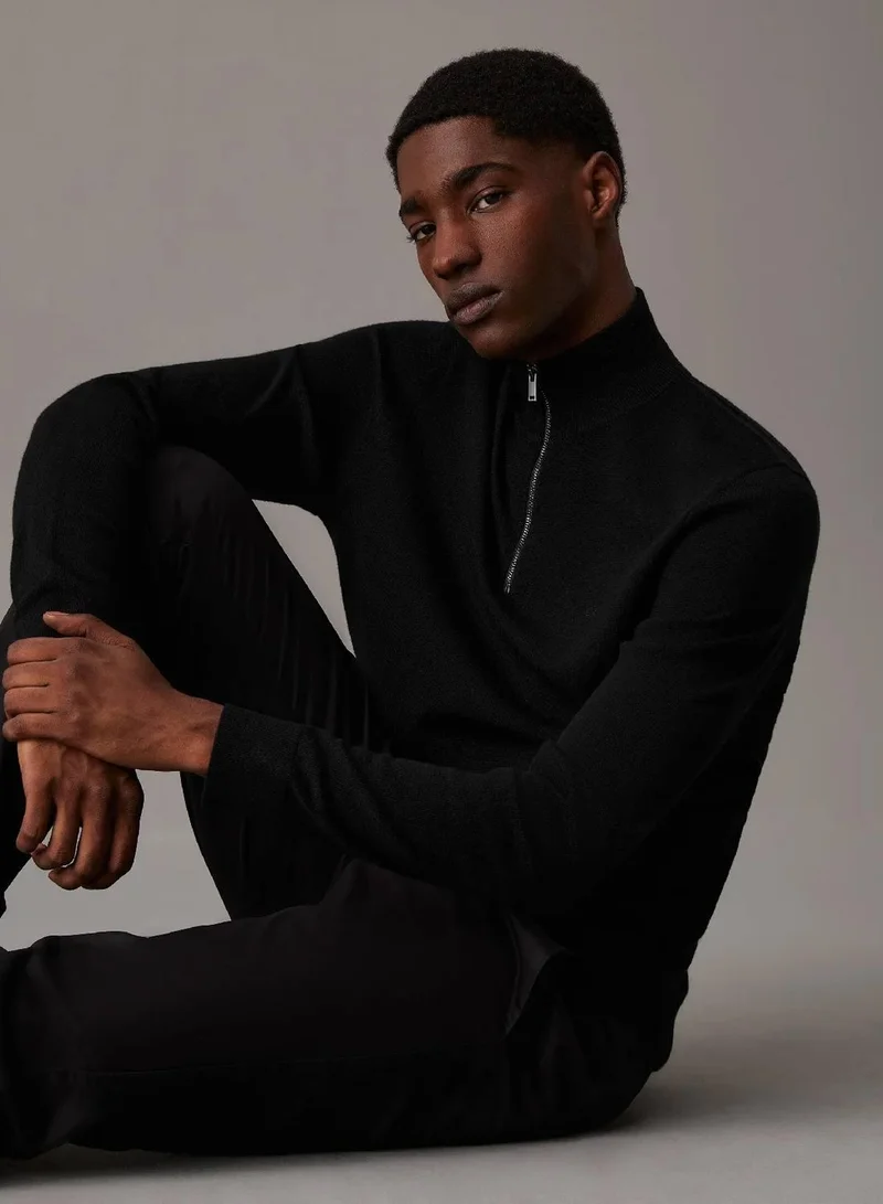 Calvin Klein Ck Black Merino Zip Neck Jumper for Men | Best Price UAE