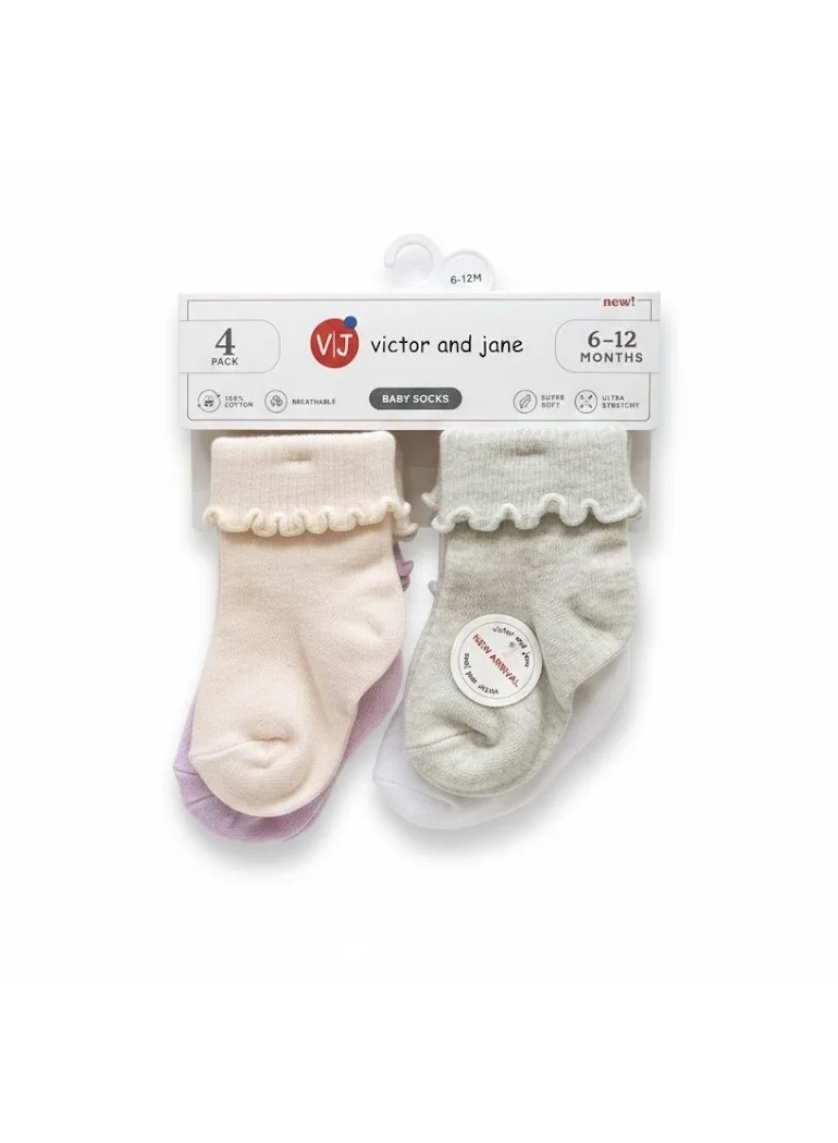 victor and jane Purple sparkle roll top 4 pack baby socks