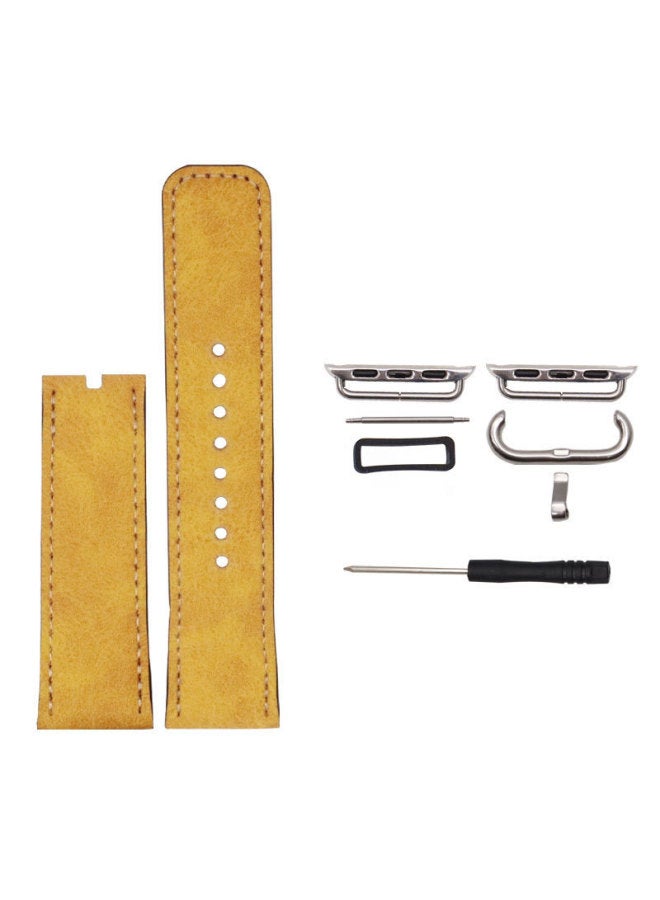 Heat Sublimation PU Leather Blank For Apple Watch Band Suitable For Apple Watch 12345 Generations Fashionable Metal Fake Leather-Color:Earth Yellow