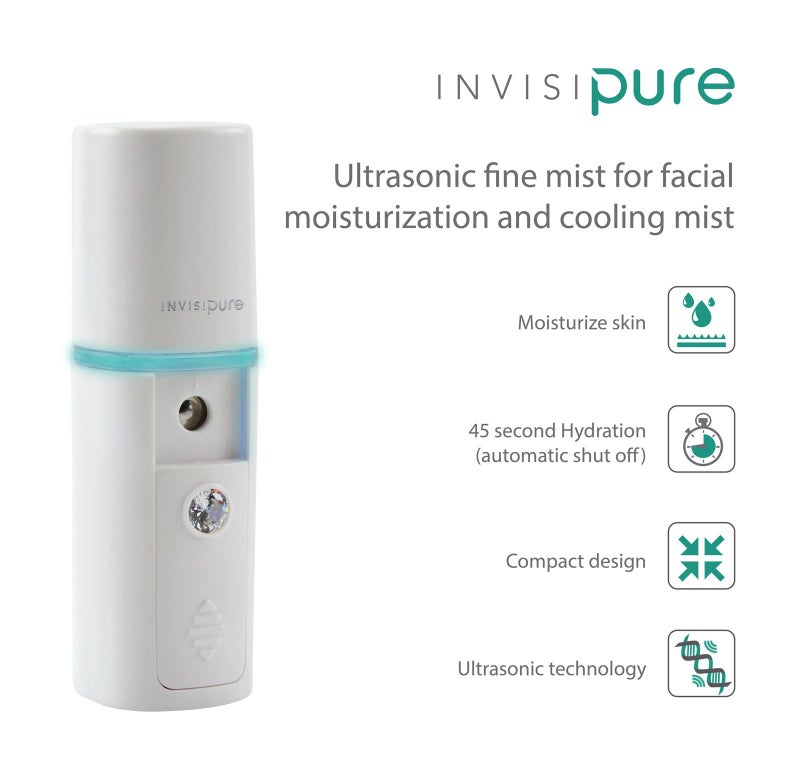 InvisiPure Facial Nano Mister Spray - Travel Ultrasonic Atomizer Mist Spray - Personal Size Mist Spray for Skin Hydration, Eyelashes, Face, and Body - Uses AAA Batteries - No need for charging cable - Image 2