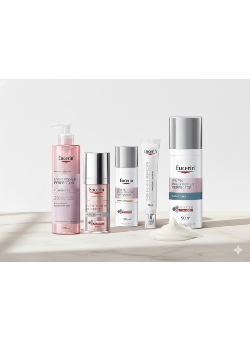 Eucerin Intensive Brightening & Cleansing Set – Exfoliating Cleansing Gel 200ml, Dual Serum 30ml, Day Cream 50ml, Night Cream 50ml & Eye Corrector – Complete Dark Spot & Skin Tone Correction Regimen - Image 1