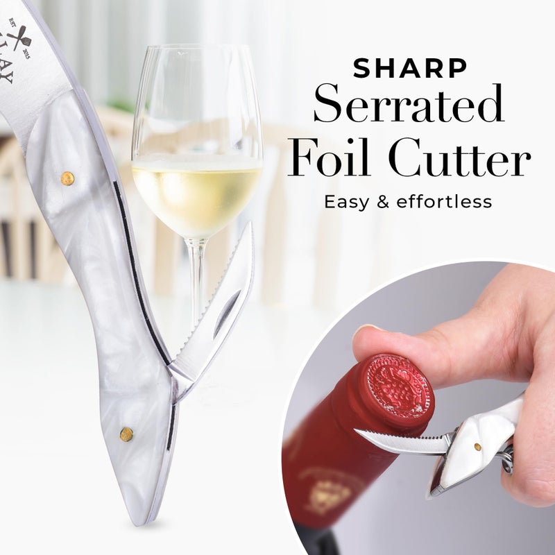 Zulay Kitchen Corkscrew Wine Opener - Premium 420 Stainless Steel & Resin Wine Bottle Opener - Double Hinged Opener with Foil Cutter & Cap Remover - Resin - Image 3
