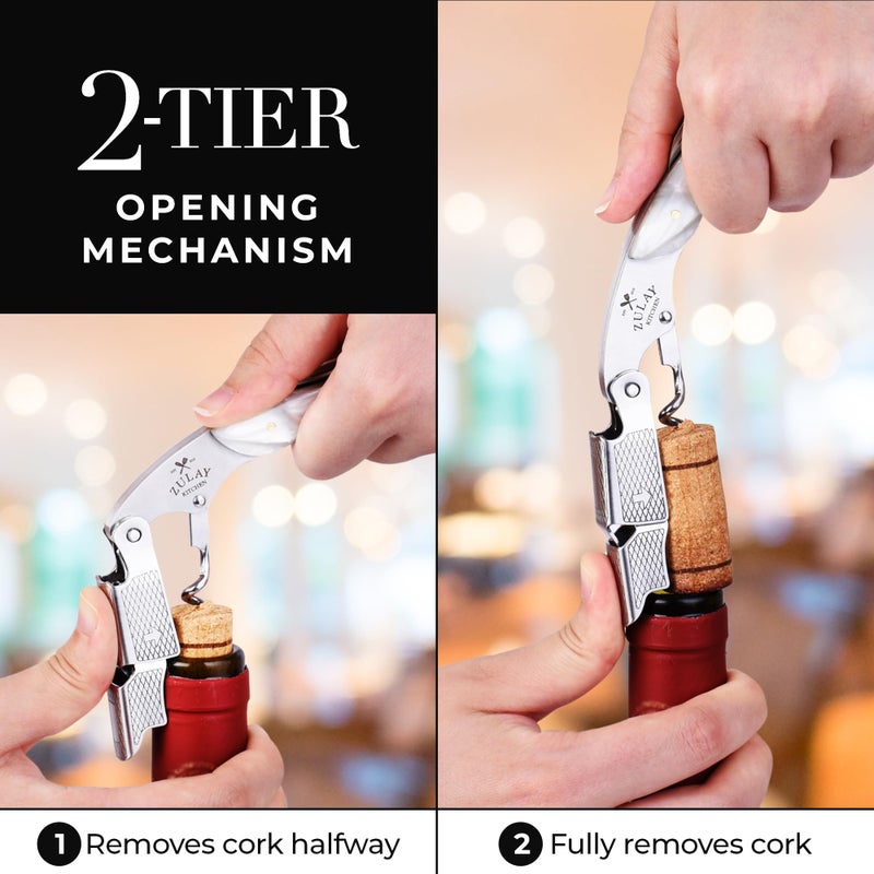 Zulay Kitchen Corkscrew Wine Opener - Premium 420 Stainless Steel & Resin Wine Bottle Opener - Double Hinged Opener with Foil Cutter & Cap Remover - Resin - Image 2