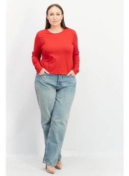 NA-KD Women Round Neck Long Sleeve Plain Top, Red  - Image 4