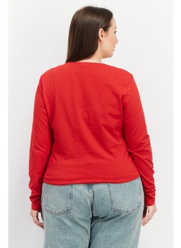 NA-KD Women Round Neck Long Sleeve Plain Top, Red  - Image 2