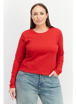 NA-KD Women Round Neck Long Sleeve Plain Top, Red  - Image 1