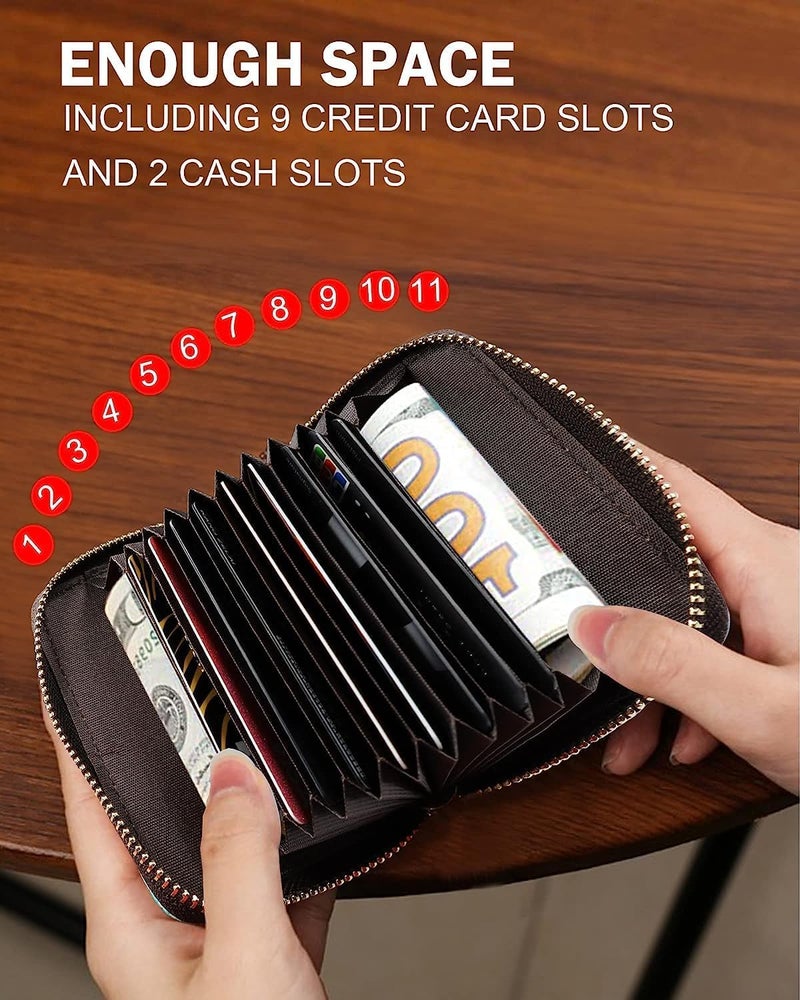 Leather Business Card Holder for Credit Cards,Small RFID Zipper Wallet for Women Girls,Accordion Pocket Business Card Case (12) - Image 4