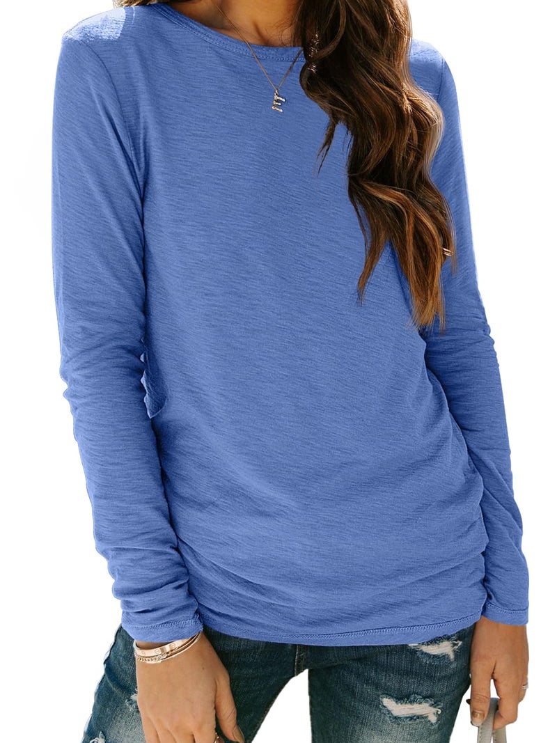 AUTOMET Womenâ€˜s Basic Long Sleeve Crewneck, Plus Size Winter & Spring Top, Casual Fall Tee for Teacher & Everyday Outfits 01Royalblue M - Image 1