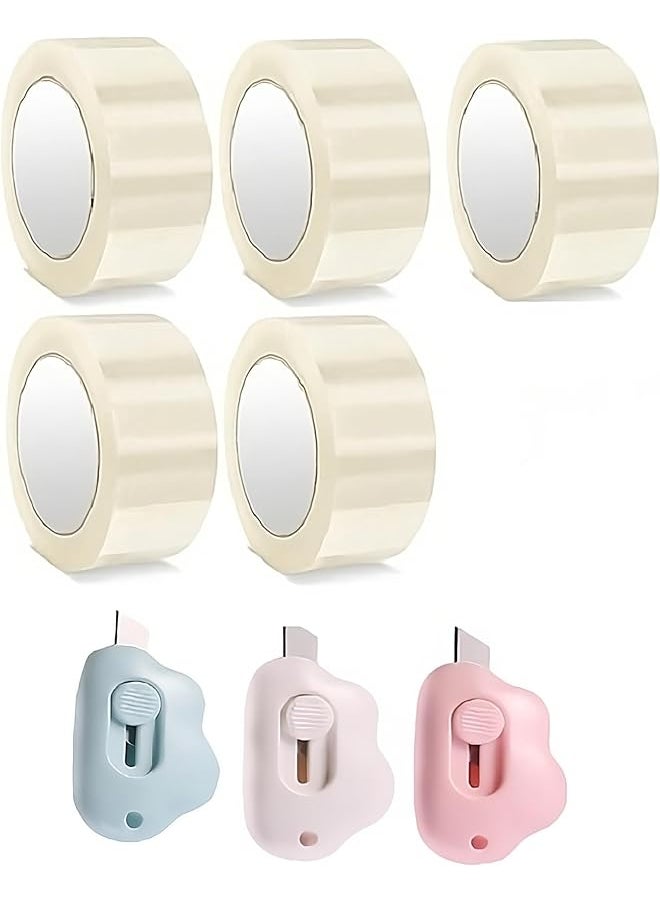 PROMASS - 5 Rolls Heavy Duty Clear Packing Tape 2 Inch Wide x 100 Yards Shipping, Office and Storage, Commercial Grade Carton Sealing Adhesive Industrial Tape With Retractable Mini Cutter For Daily Use. - Image 1