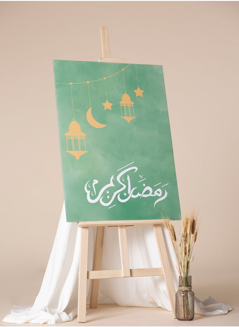 LOWHA Canvas Wall Art Stretched Over Wooden Frame for Ramadan with Ramdan Kareem on Green Background  - Image 2