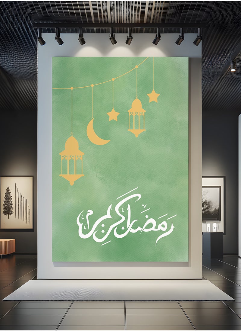 LOWHA Canvas Wall Art Stretched Over Wooden Frame for Ramadan with Ramdan Kareem on Green Background  - Image 4