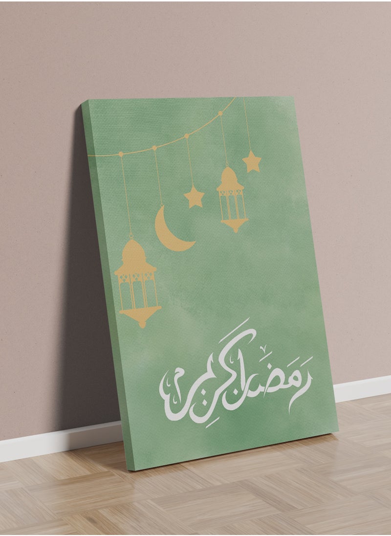 LOWHA Canvas Wall Art Stretched Over Wooden Frame for Ramadan with Ramdan Kareem on Green Background  - Image 3
