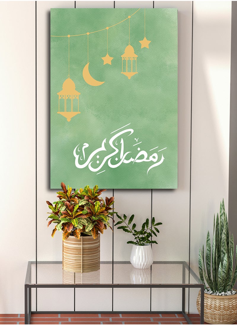 LOWHA Canvas Wall Art Stretched Over Wooden Frame for Ramadan with Ramdan Kareem on Green Background  - Image 5