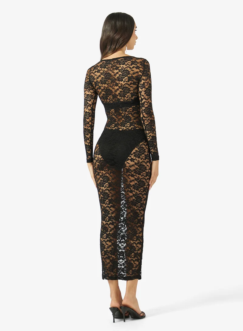 Ginger Lace Detail Bodycon Dress