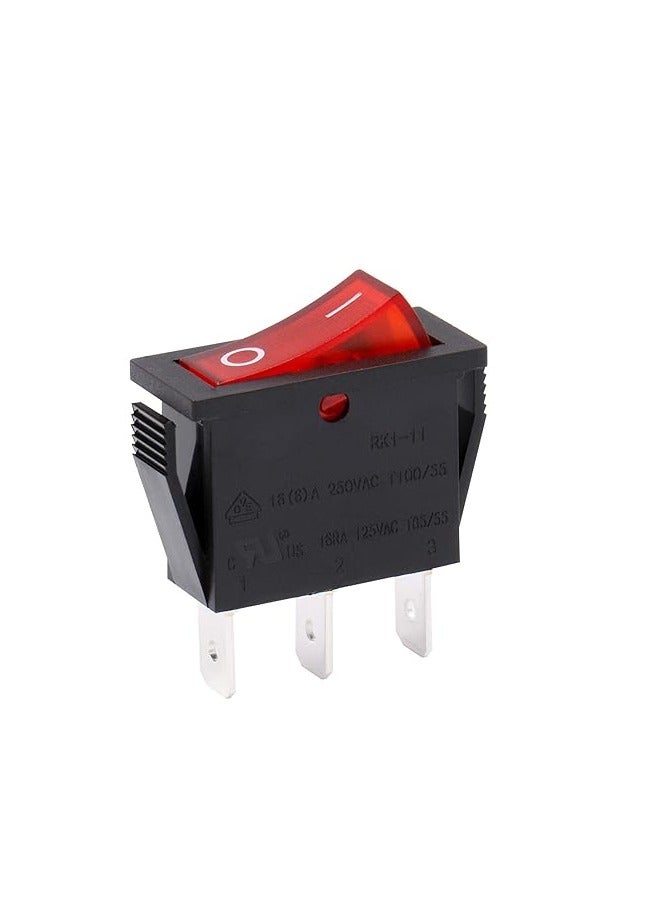 KNP RK1-12-HS Heschen Rocker Switch is a durable and reliable ON-OFF switch designed for various applications Featuring a robust SPST (Single Pole Single Throw) configuration with three terminals it includes a red light indicator for clear operational status. - Image 1