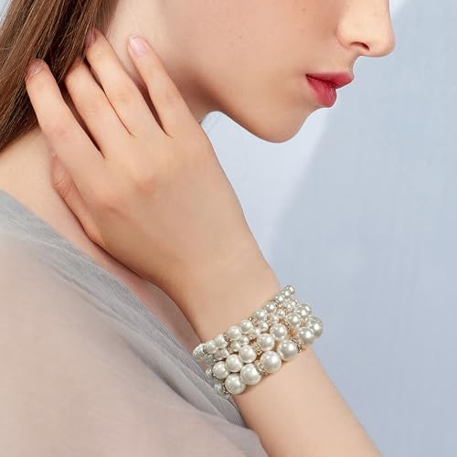 Coiris 4pcs Multi Layer Imitation Pearl Beads Stretch Bracelets For Women (BR1113-W) - Image 5
