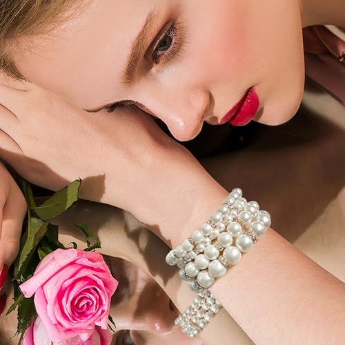 Coiris 4pcs Multi Layer Imitation Pearl Beads Stretch Bracelets For Women (BR1113-W) - Image 4