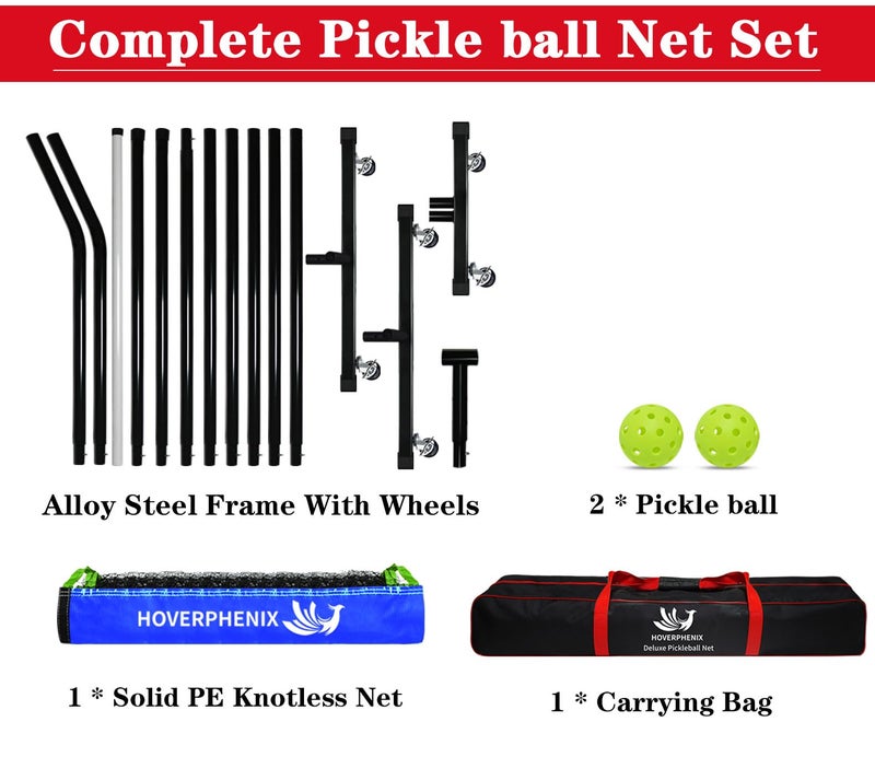 Hoverphenix Portable Pickleball Net with Wheels, 22FT Regulation Size Pickle Ball Net with Pickleballs, Carry Bag for Home, Driveway, Backyard, Indoor or Outdoor - Image 5