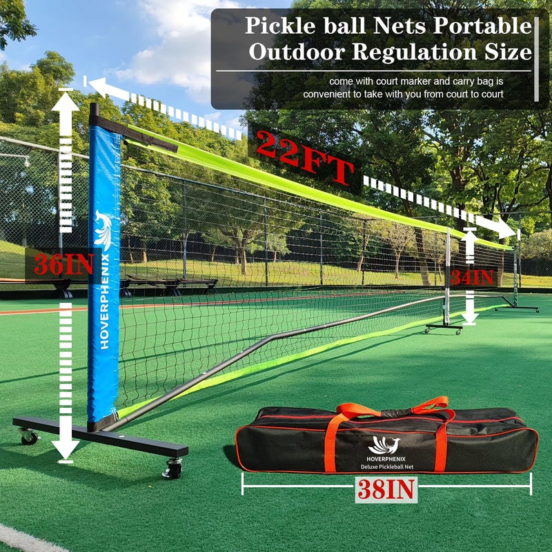 Hoverphenix Portable Pickleball Net with Wheels, 22FT Regulation Size Pickle Ball Net with Pickleballs, Carry Bag for Home, Driveway, Backyard, Indoor or Outdoor - Image 4