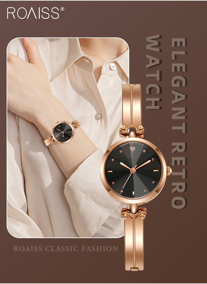 roaiss Women's Rose Gold Bracelet Quartz Watch, Analog Display Round Black Dial Watch, Waterproof Retro Watch as Gift for Women  - Image 1