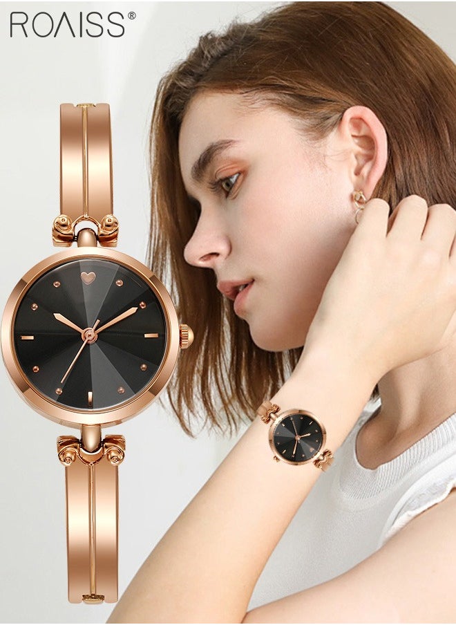 roaiss Women's Rose Gold Bracelet Quartz Watch, Analog Display Round Black Dial Watch, Waterproof Retro Watch as Gift for Women  - Image 2
