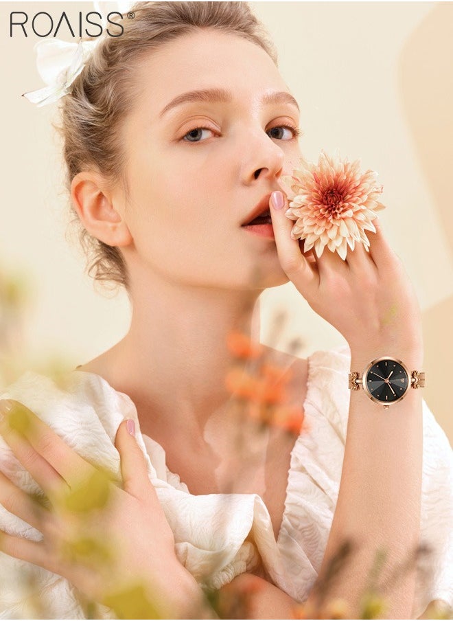 roaiss Women's Rose Gold Bracelet Quartz Watch, Analog Display Round Black Dial Watch, Waterproof Retro Watch as Gift for Women  - Image 3